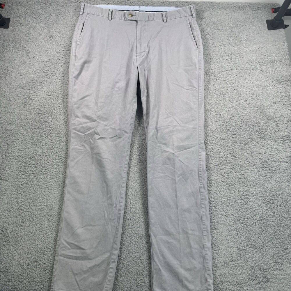 Peter Millar Pants Mens 38x33 Grey Chino Casual Straight Leg Cotton Blend